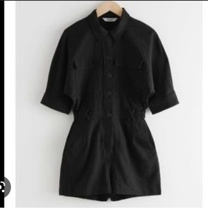 & other stories black linen romper